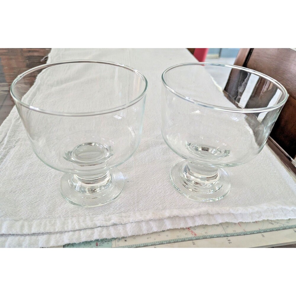Set of 2 Clear Glass Footed Dessert Bowls | Ice Cream Sundae Cups | 4.25" Wide
